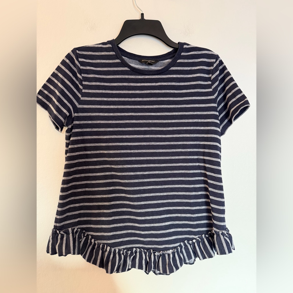 Banana Republic Navy Blue Striped Peplum Short Sleeve Top - Size Medium